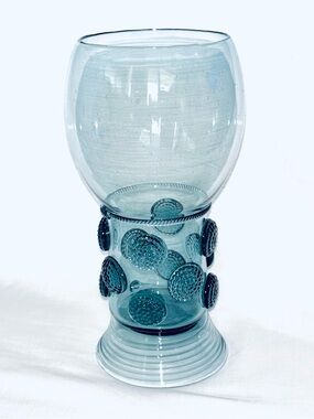 Czech Glass Wine Goblet Dubrovic Historic Roemer Sklo Rummer Teal Blue Prunts